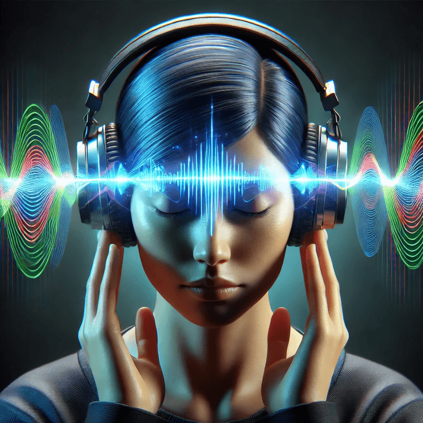 Person with headphones and energy waves